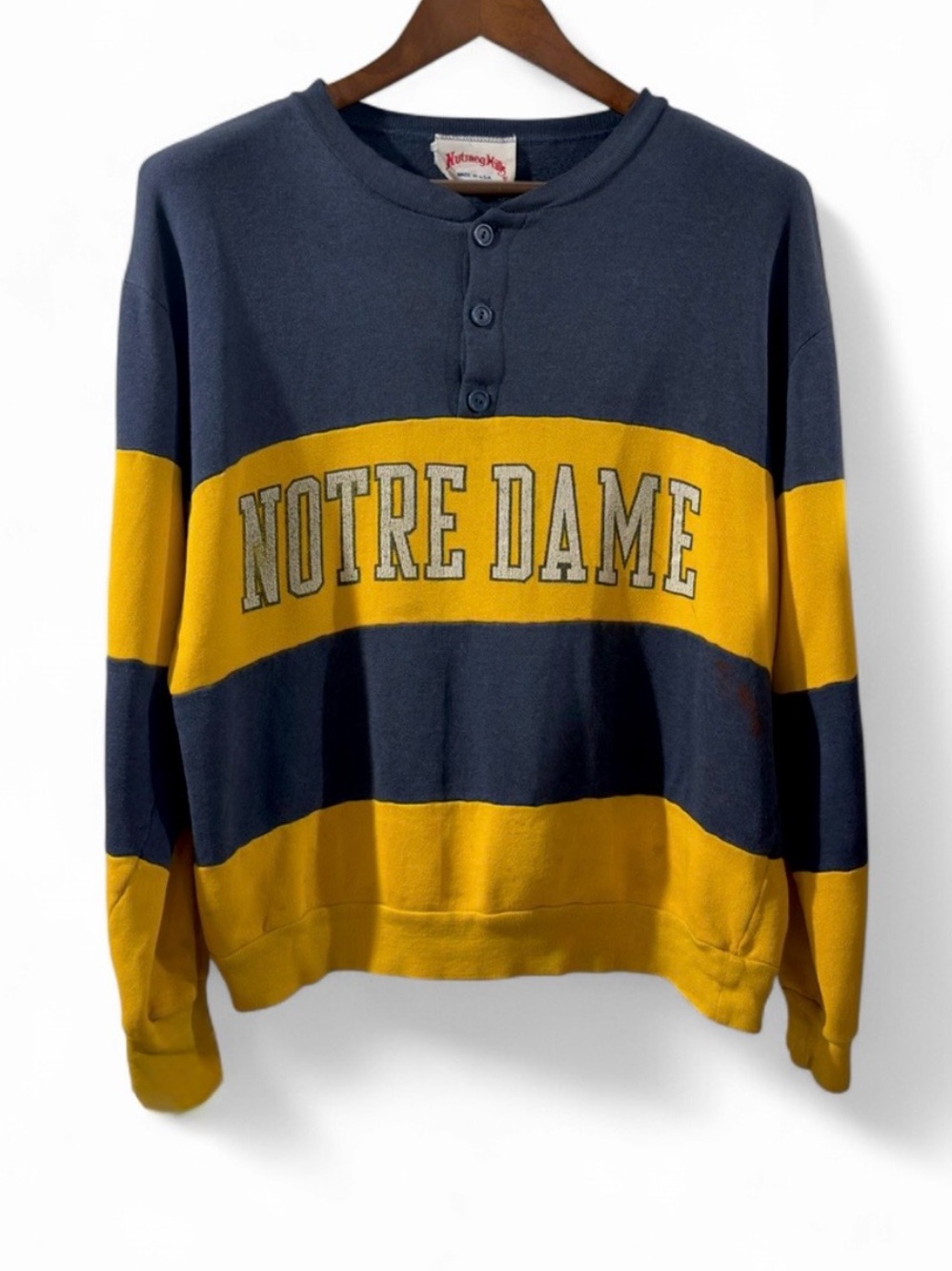 Vintage Nutmeg Mills Notre Dame Henley Sweatshirt Size Medium